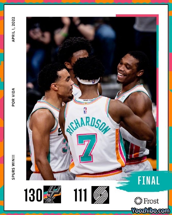 马刺130-111击退开拓者 瓦塞尔22分 凯尔登21+5+6