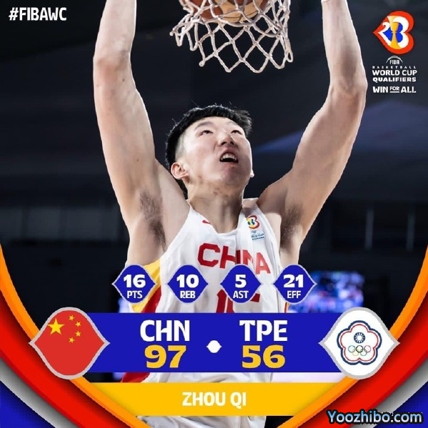 中国男篮97-56轻取中国台北 周琦16+10+5 孙铭徽13+6+7