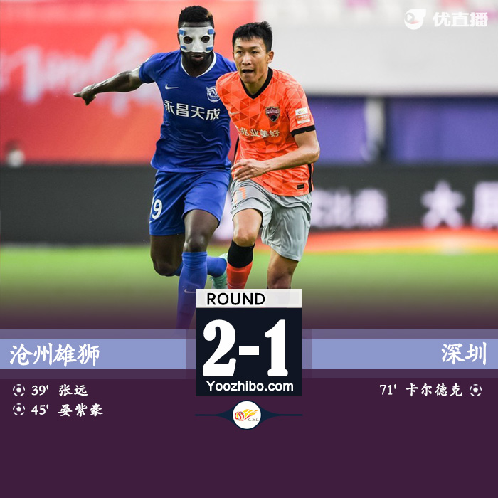 沧州雄狮2-1深圳 奥斯卡助攻+造乌龙卡尔德克点射