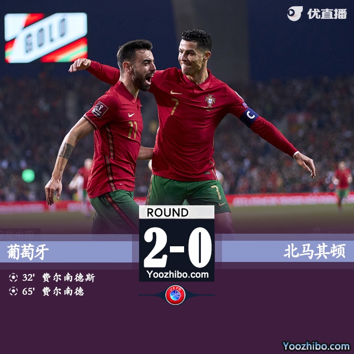葡萄牙2-0北马其顿 B费双响C罗若塔助攻 进军世界杯