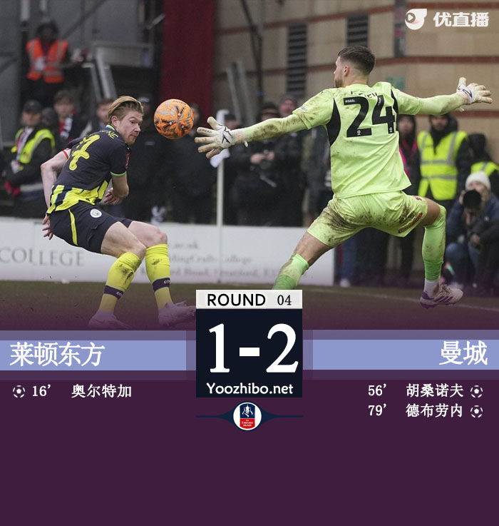 曼城2-1险胜莱顿东方 德布劳内替补制胜胡桑诺夫处子球