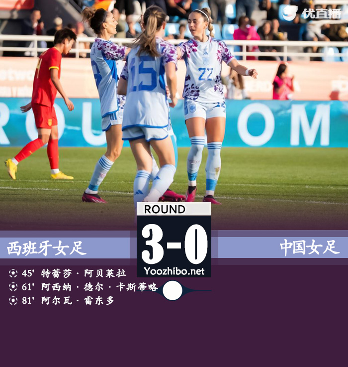 中国女足0-3西班牙女足 后防不稳接连丢球张琳艳造威胁