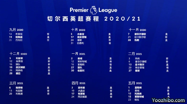 20/21赛季<a href=/zuqiusheji/chelsea/ target=_blank class=infotextkey>切尔西</a>赛程表出炉